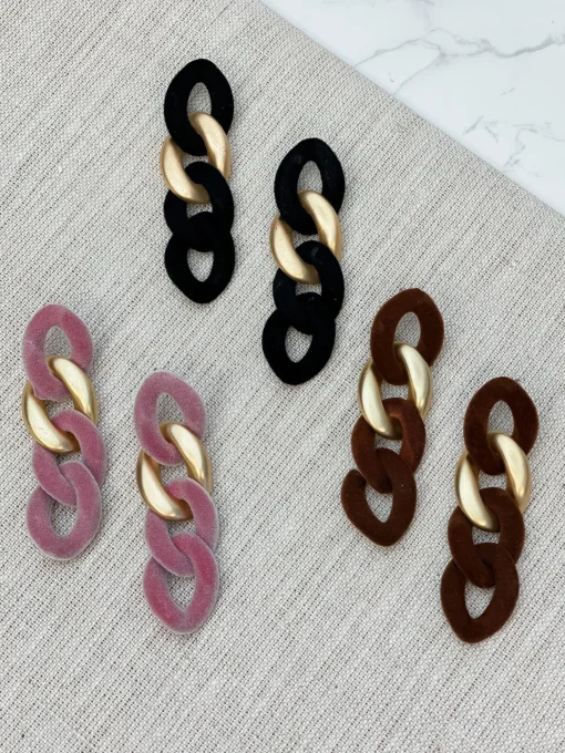 Velvet Chain Link Dangle Earrings - Pink