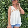 V-Neck A-Line Sleeveless Floral Top by POL - Off White