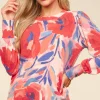 Watercolor Floral Hacci Long Sleeve Blouse - Blush