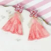 Wedding Dress Dangle Earrings - Pink