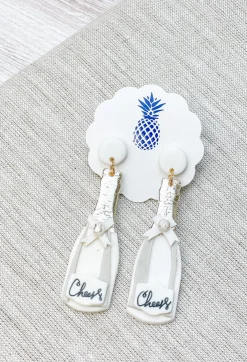 White Cheers Champagne Clay Earrings