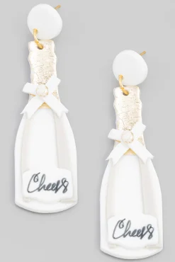 White Cheers Champagne Clay Earrings