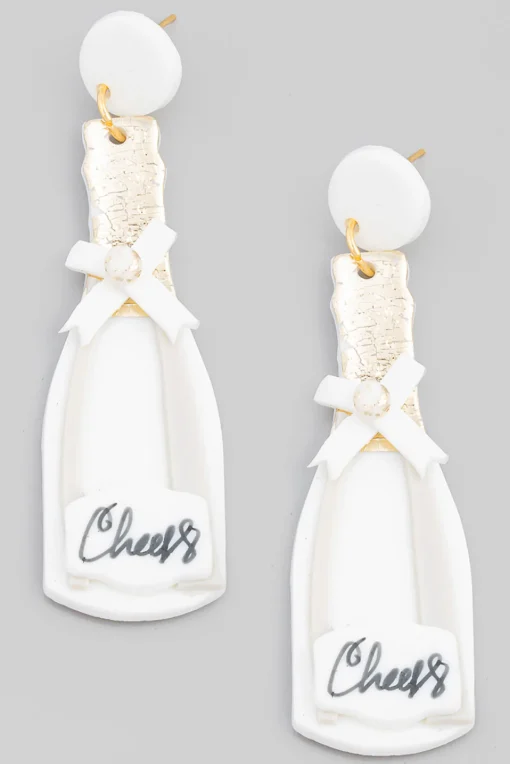 White Cheers Champagne Clay Earrings