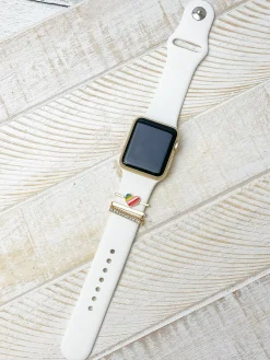 White Silicone Watch Band with Charms - Love