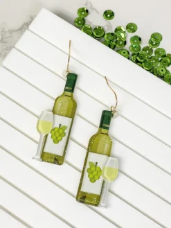 White Wine Bottle Dangle Earrings