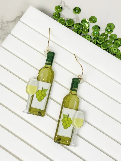 White Wine Bottle Dangle Earrings