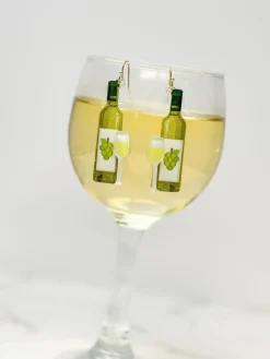 White Wine Bottle Dangle Earrings