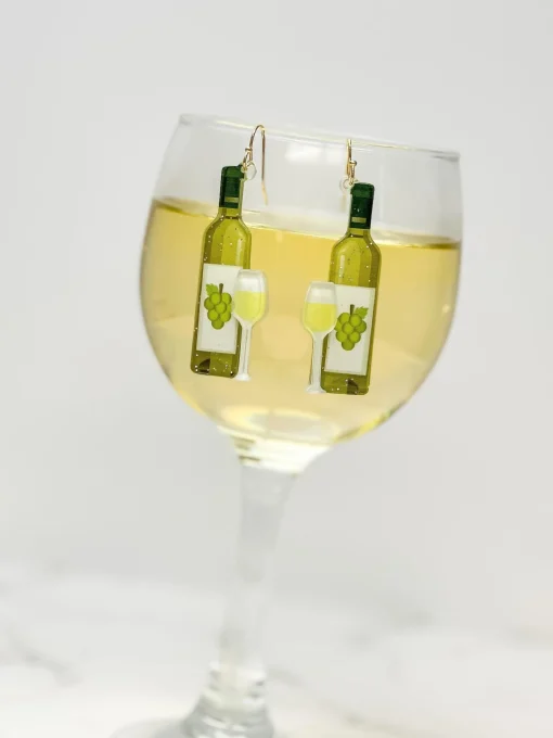 White Wine Bottle Dangle Earrings