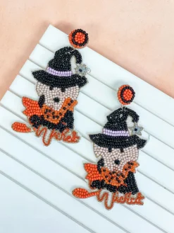 'Wicked' Puppy Halloween Beaded Dangle Earrings