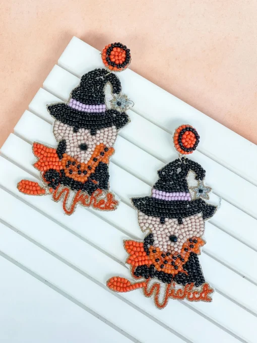 'Wicked' Puppy Halloween Beaded Dangle Earrings