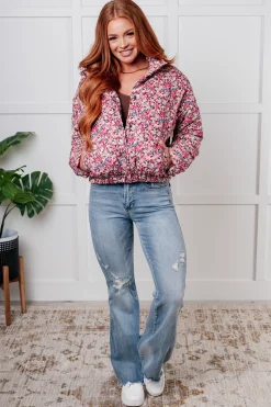 Wish Me Well Floral Printed Puffer Jacket in Cream Multi