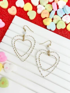 Wrapped Double Heart Dangle Earrings - White
