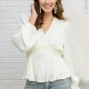 Xanidu Long Sleeve V Neck Blouse in White
