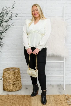 Xanidu Long Sleeve V Neck Blouse in White