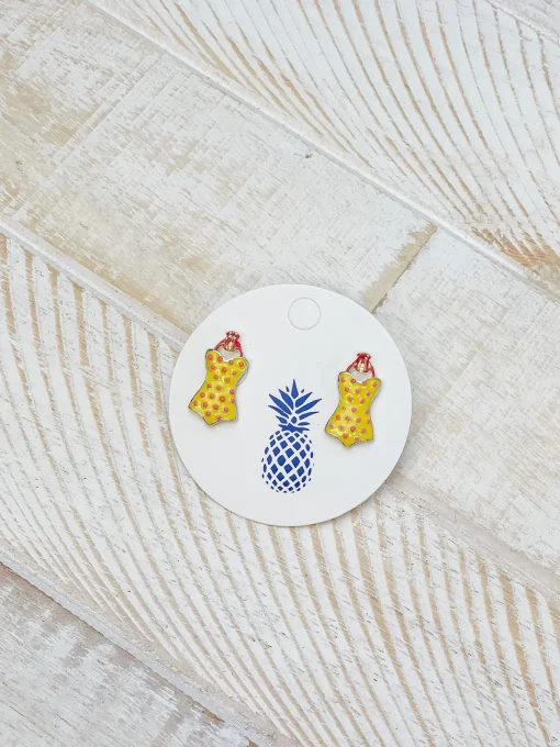 Yellow Polkadot Swimsuit Signature Enamel Studs by Prep Obsessed