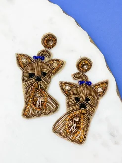 Yorkie Beaded Dangle Earrings